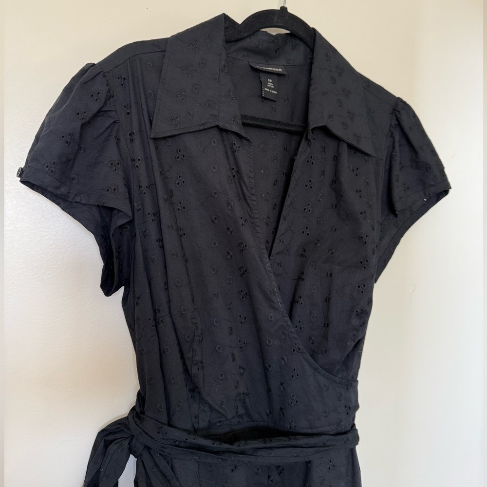 NWOT Lane Bryant Black Midi Eyelet Wrap Dress with Collar in Size 20
